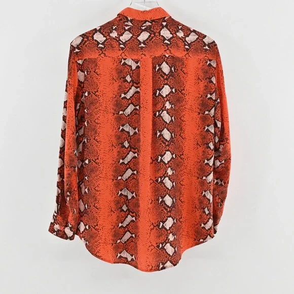 EQUIPMENT Womens Silk Top Size S Orange Snakeskin Button Dopamine Maximalist - Picture 2 of 13